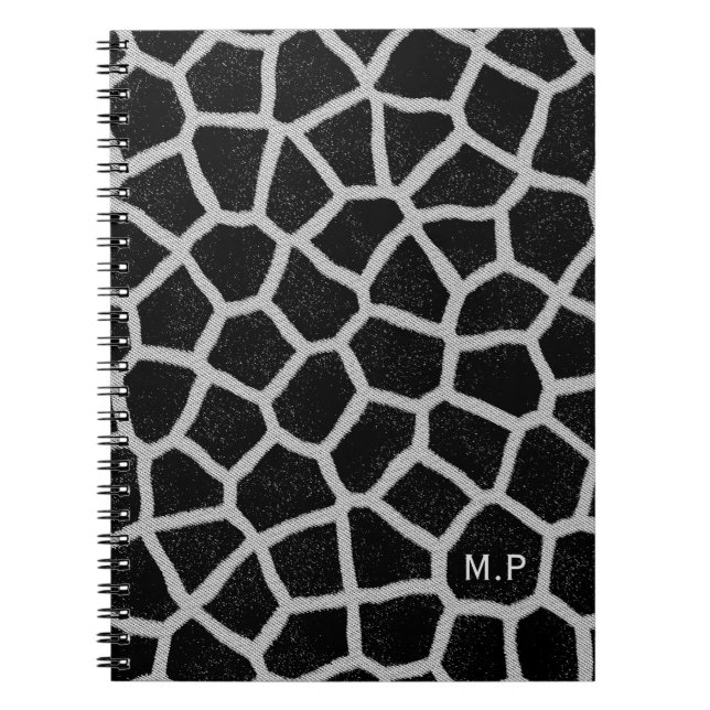 Black and White Giraffe Print Monogram Anteckningsbok (Framsidan)
