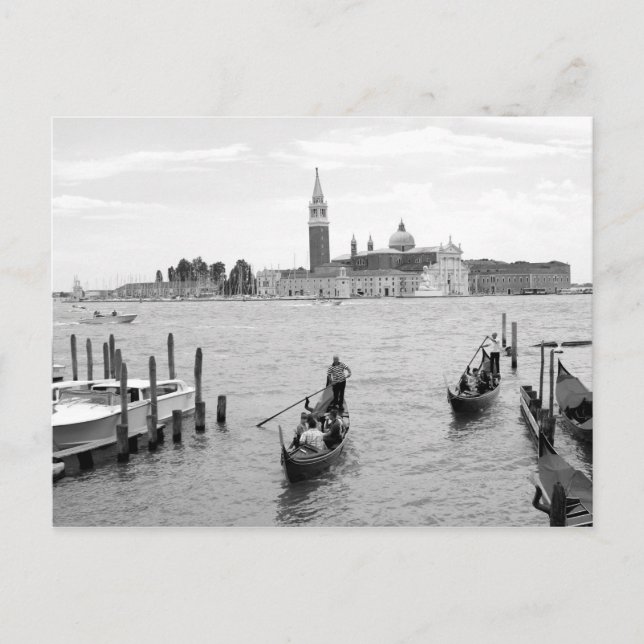 Black and white Gondolier i Venedig Vykort (Framsida)