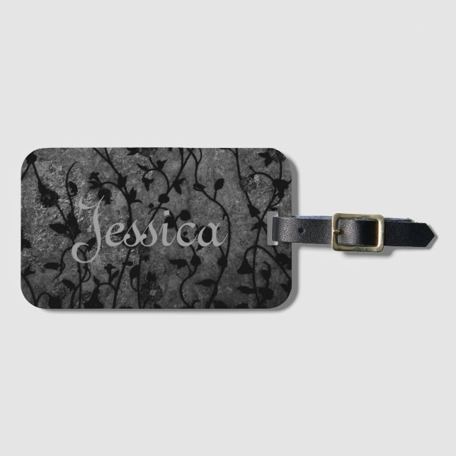 Black and White Gothic Antique Floral Bagagebricka (Framsida horisontal)