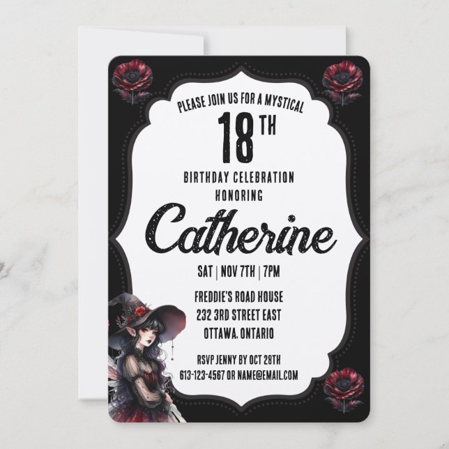 Black and White Gothic Birthday Inbjudningar (Framsida)