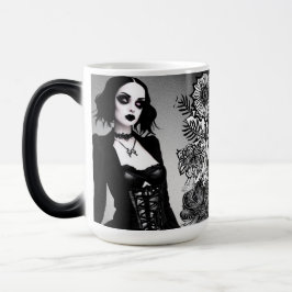 Black and White Gothic Girl Magisk Mugg