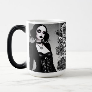 Black and White Gothic Girl Magisk Mugg