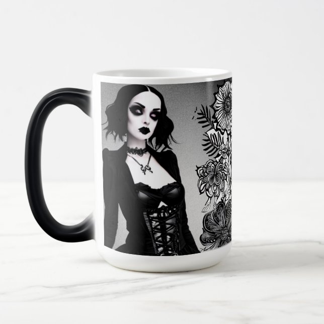 Black and White Gothic Girl Magisk Mugg (Vänster)