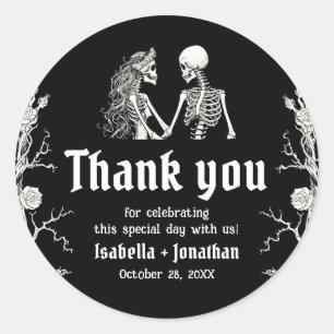 Black and White Gothic Halloween Skeleton Bröllop Runt Klistermärke