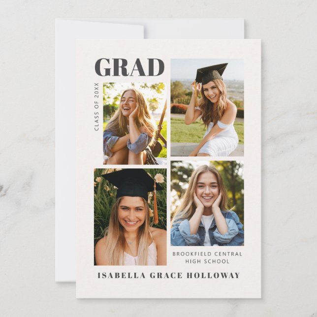 Black and White Grad Announcement With Photos Inbjudningar (Framsida)