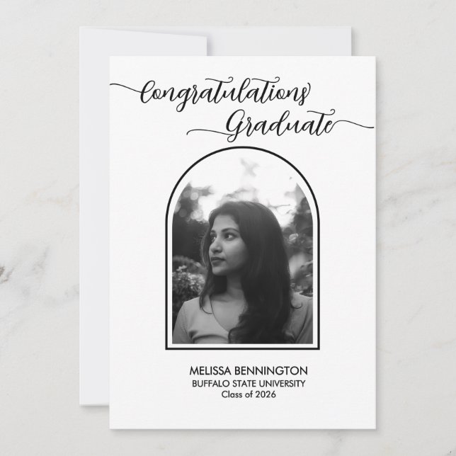 Black-and-white Grad Arched Photo Party Invitation Inbjudningar (Framsida)