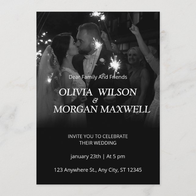 Black and White Gradient Wedding Invitation Inbjudningar (Framsida)