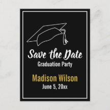 Black and White Graduation Party Save the Date