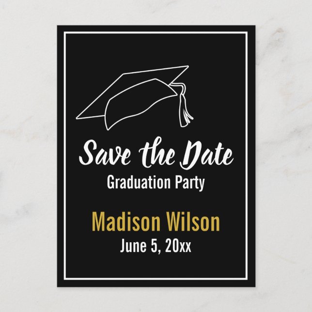 Black and White Graduation Party Save the Date Meddelande Vykort (Framsida)