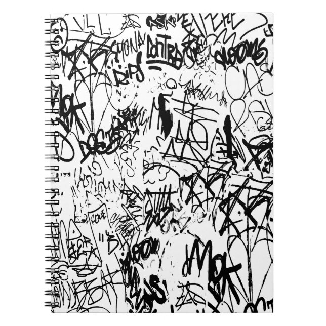 Black and White Graffiti Abstrakt Collage Anteckningsbok (Framsidan)