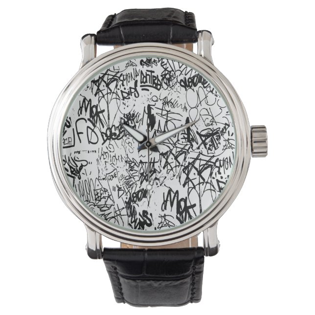 Black and White Graffiti Abstrakt Collage Armbandsur (Framsida)