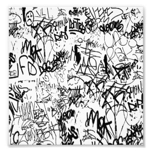 Black and White Graffiti Abstrakt Collage Fototryck