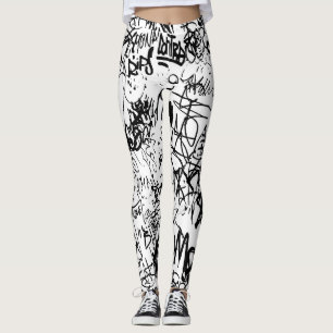 Black and White Graffiti Abstrakt Collage Leggings