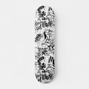 Black and White Graffiti Abstrakt Collage Mini Skateboard Bräda 18,5 Cm