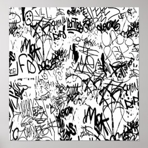 Black and White Graffiti Abstrakt Collage Poster