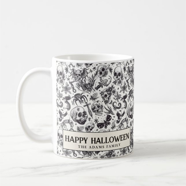 Black and White Graffiti Stil Döskallars Halloween Kaffemugg (Vänster)