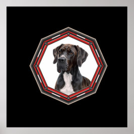 Black And White Great Dane In A Red Frame Poster