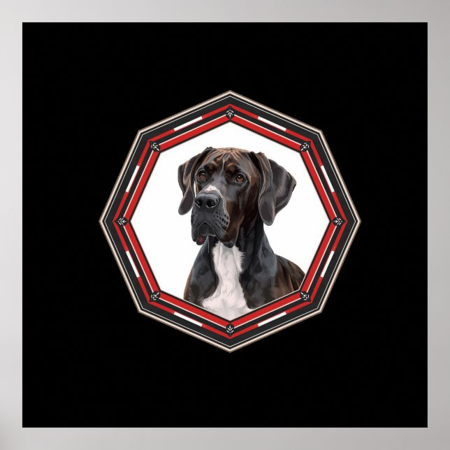 Black And White Great Dane In A Red Frame Poster (Framsidan)