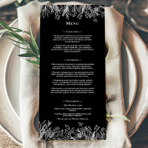Black and White Greenery Bröllop Flat Meny
