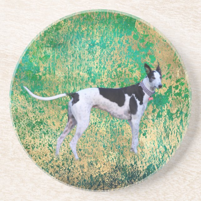 Black and White Greyhound Sandstone Coaster Underlägg (Framsidan)