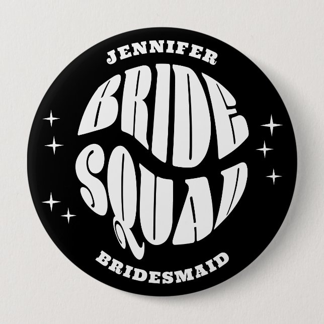 Black and White Groovy Bachelorette Bride Squad Knapp (Framsida)