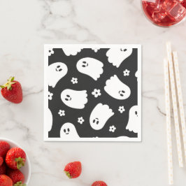 Black and White Groovy Ghost and Flowers Pappersservett