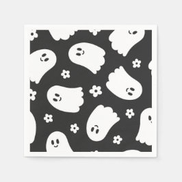 Black and White Groovy Ghost and Flowers Pappersservett