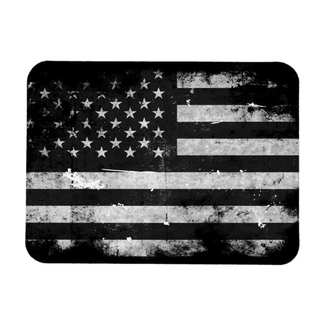 Black and White Grunge American Flagga Magnet (Horisontell)