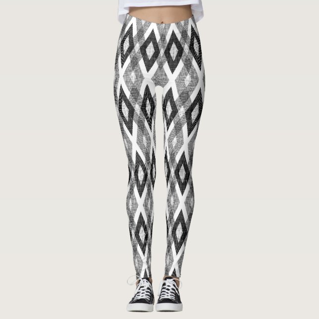 Black and White Grunge Harlequin Mönster Leggings (Framsida)