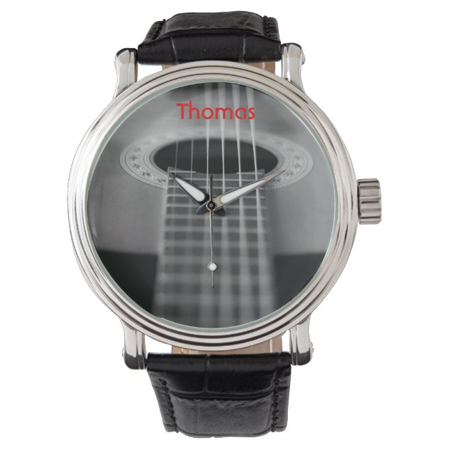 Black and White Guitar Watch Armbandsur (Framsida)