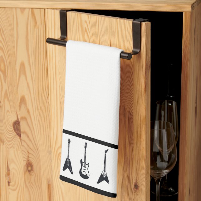 Black and White Guitars Towel Kökshandduk (Thirds Fold)
