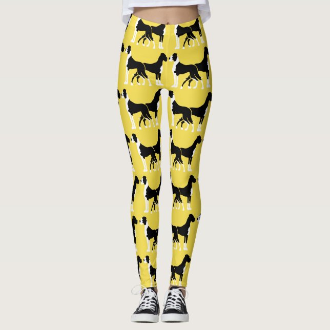 Black and White Gult Boston Great dane Leggings (Framsida)
