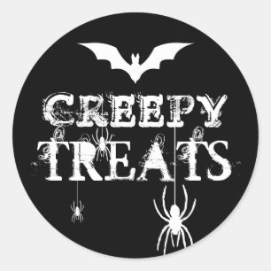 Black and White Halloween Creepy Fladdermöss Spid Runt Klistermärke
