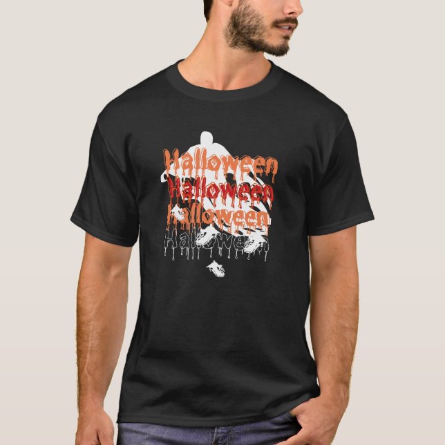 Black and White Halloween Ghost T Shirt (Framsida)