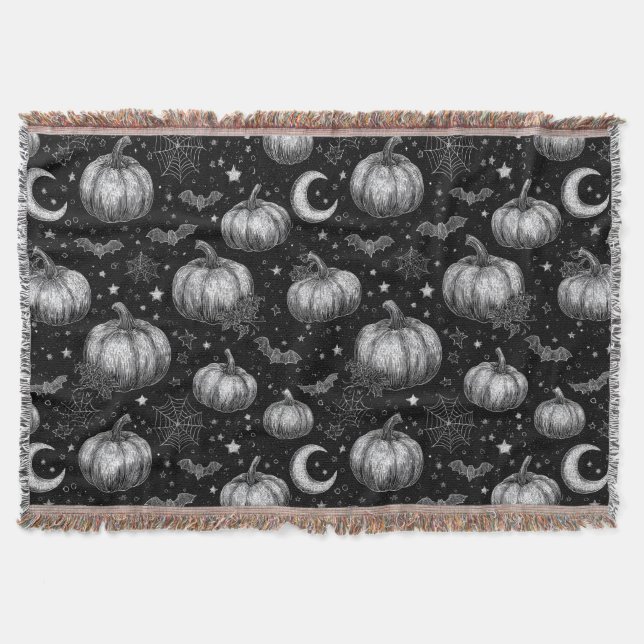 Black and White Halloween Pumpkin, Fladdermus, Spi Filt (Framsidan)