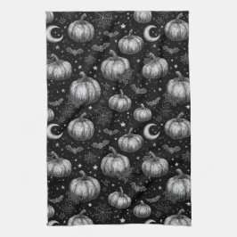 Black and White Halloween Pumpkin, Fladdermus, Spi Kökshandduk
