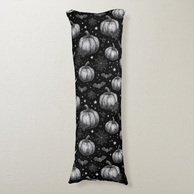 Black and White Halloween Pumpkin, Fladdermus, Spi Kroppskudde (Framsidan Vertikal)