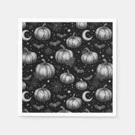 Black and White Halloween Pumpkin, Fladdermus, Spi Pappersservett