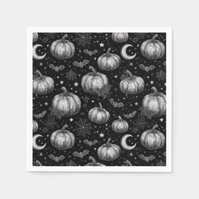 Black and White Halloween Pumpkin, Fladdermus, Spi Pappersservett (Framsidan)