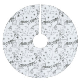 Black and white Hand drawn cats & Christmas tree  Julgransmatta Borstad Polyester