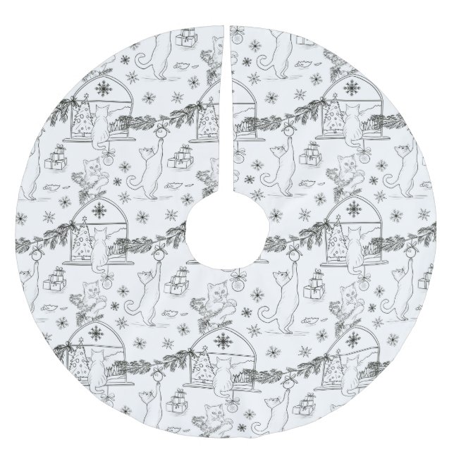 Black and white Hand drawn cats & Christmas tree  Julgransmatta Borstad Polyester (Framsidan)