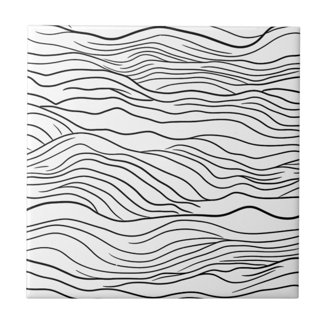 Black and White Hand-Drawn Wavy Line Pattern Kakelplatta (Framsidan)