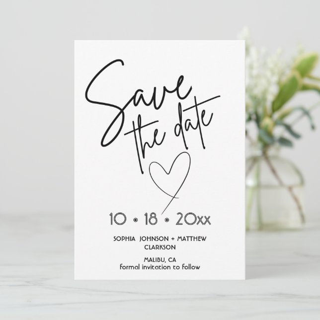 Black and White Hand Drawn Wedding Save The Date  Spara Datumet (Stående Fram)