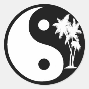 Black and White Handflatan Träd Yin Yang Sticker Runt Klistermärke