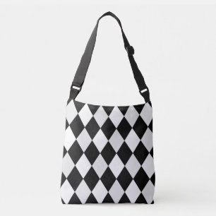 Black and White Harlequin Diamond Mönster Axelväska