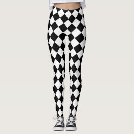 Black and White Harlequin Diamond Mönster Leggings