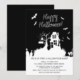 Black and White Haunted House Halloween fest Inbjudningar
