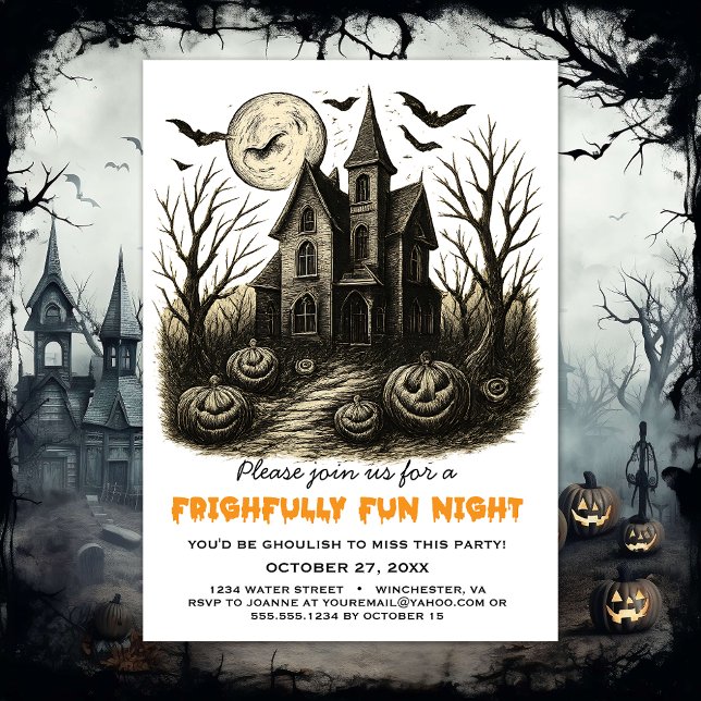 Black and White Haunted House Halloween fest Inbjudningar (Skapare uppladdad)