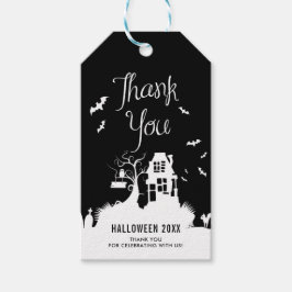 Black and White Haunted House Halloween Tack Presentetikett