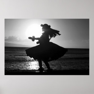 Black and White Hawaiian Hula Dancer Poster